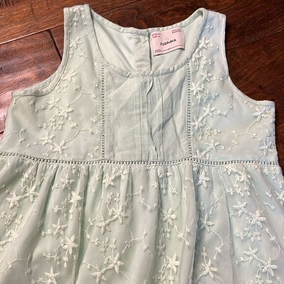 FUZARKA Mint Green Embroidered Mesh Overlay Sleeveless Dress, size 9/10 - Picture 2 of 8